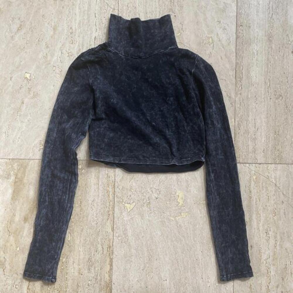 Milky Way Women Rustic Black Long Sleeve Cropped Top High Neckline